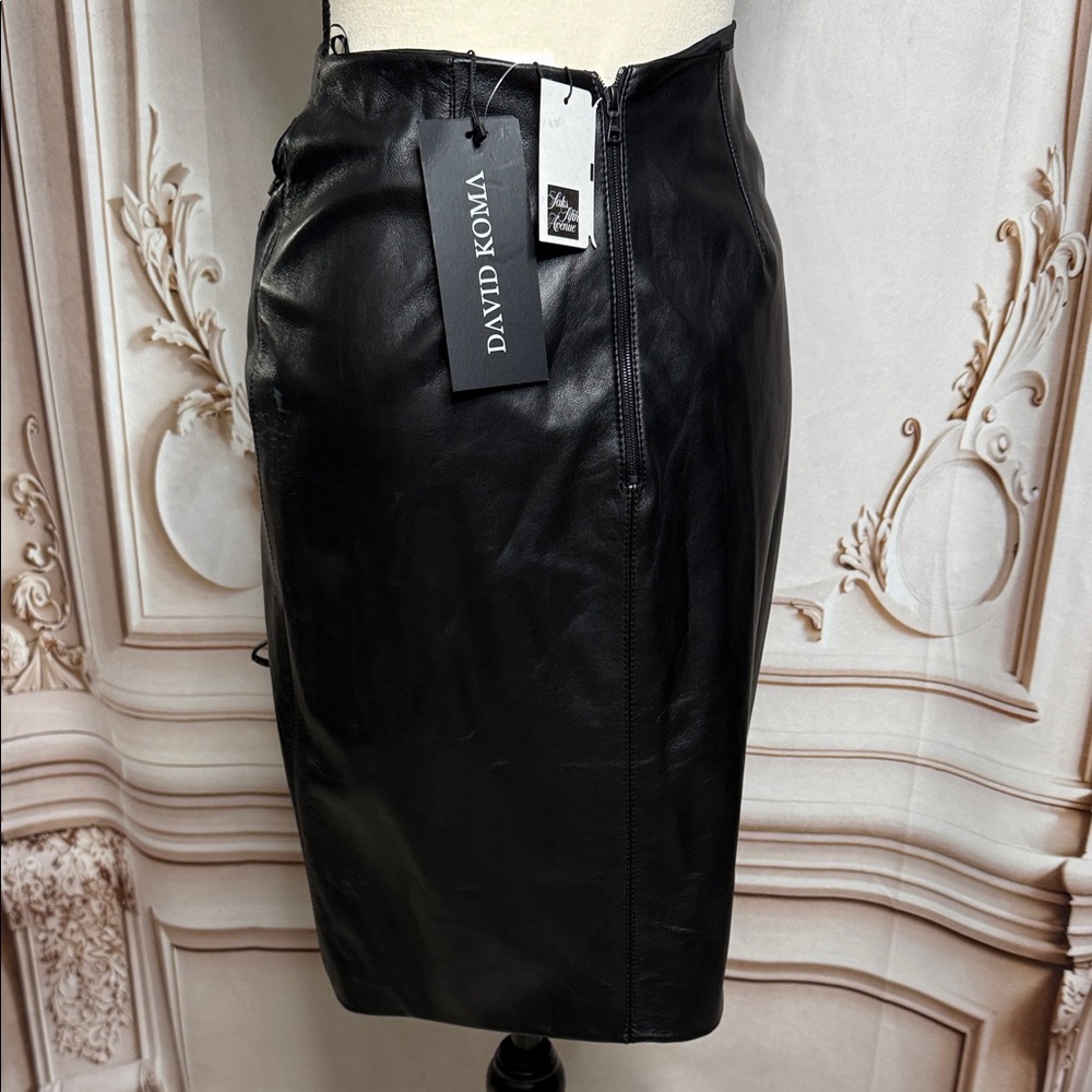 Sleek Black Lace-Up Midi Skirt - Picture 3 of 5